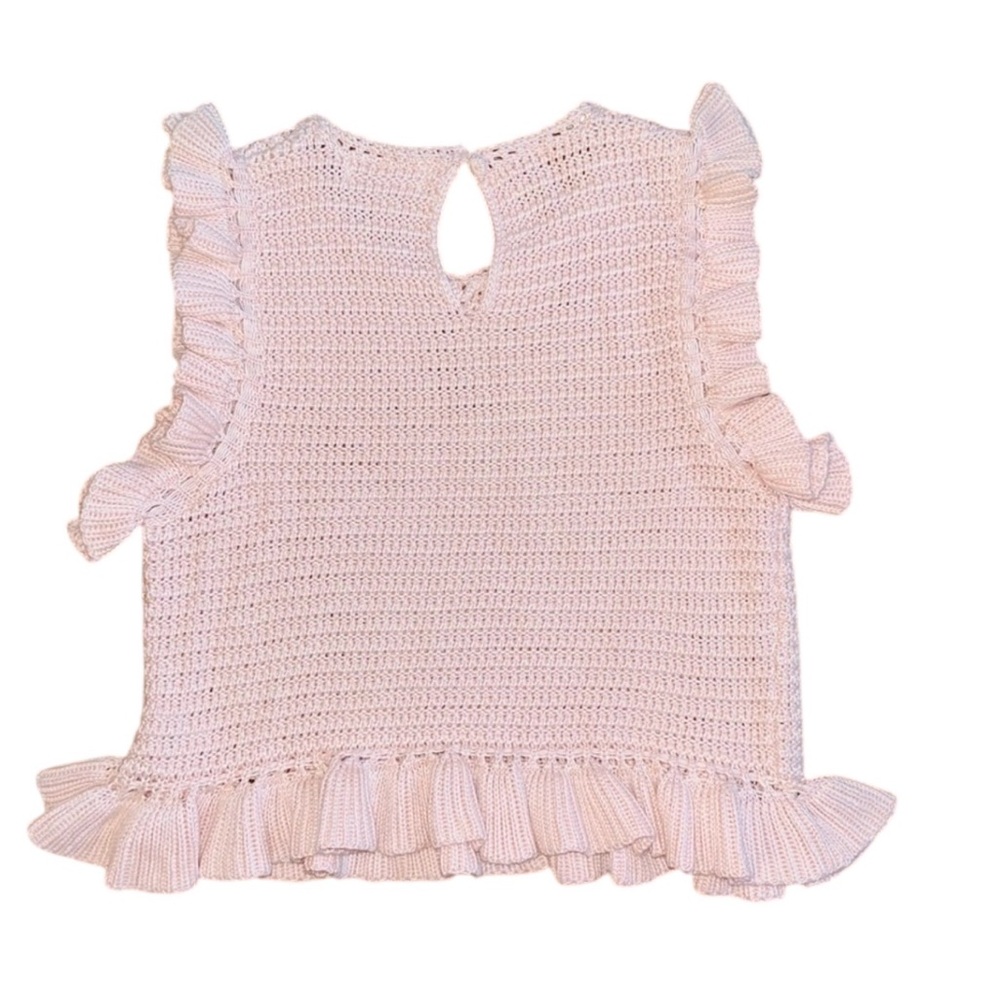Mable - Crochet Knit Ruffle Sleeveless Tank Top in Pastel Pink - Size Small -EUC - Picture 5 of 9